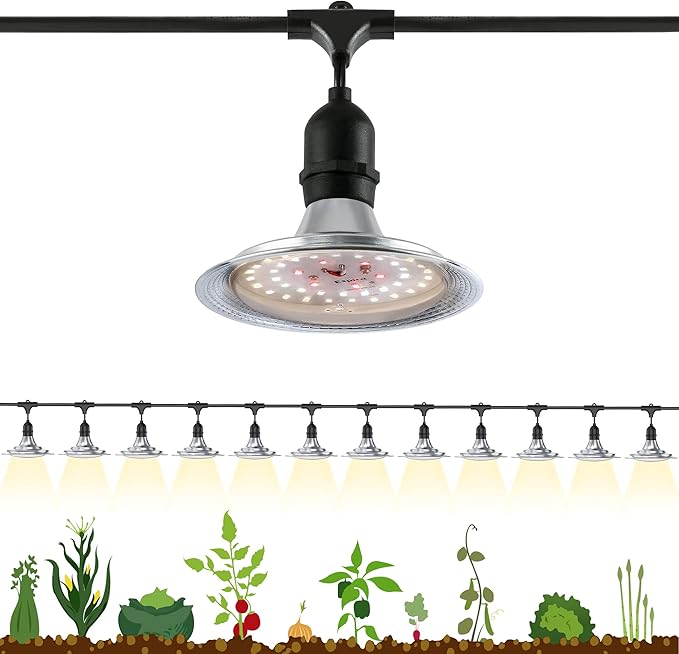 Espird Outdoor LED Grow Light 12-Light Full Spectrum Grow Light Strip Waterproof Plant Growing Lamps UL Certified String Grow Lights for Greenhouse Garden 41FT Outdoor Grow Light for Veg Seedling