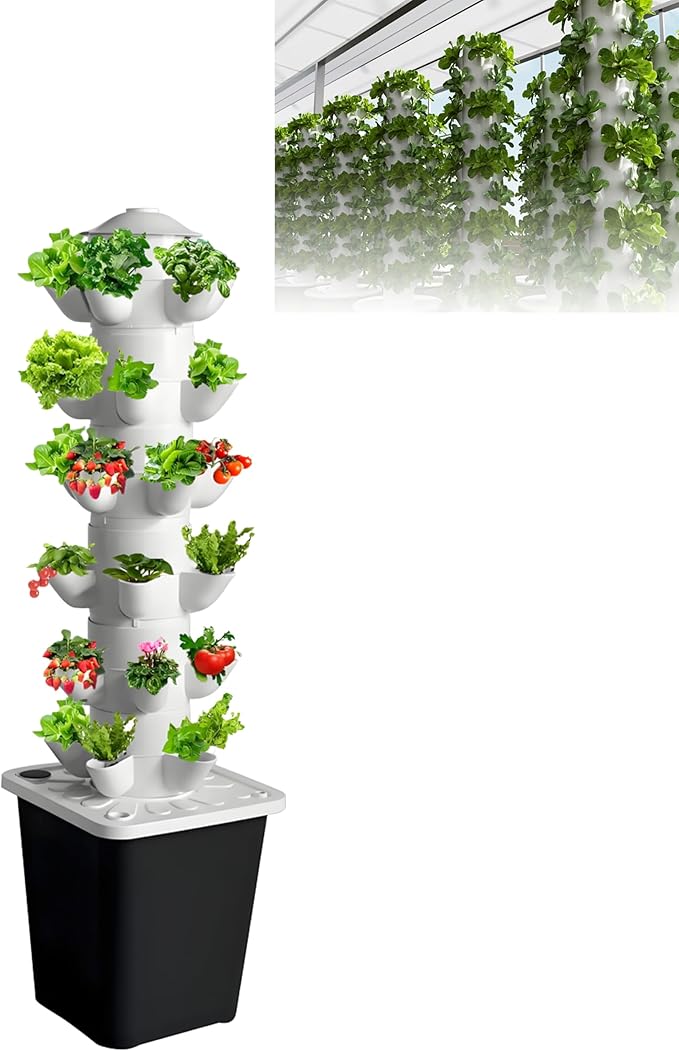 Indoor Hydroponics Growing System Kit 30 Plant Vertical Hydroponic Tower with Quiet Water Pump Adapter and Timer for Growing Herbs Fruits and Vegetables