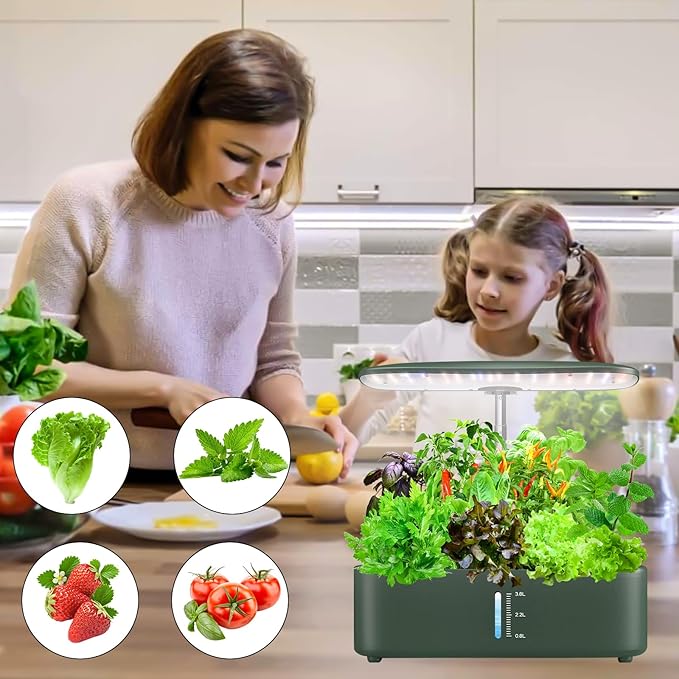Hydroponics Growing System Kit - 12 Pods Indoor Herb Garden with LED Grow Light Auto Timer Adjustable Height up to 17 - Ideal for Home Birthday &amp Mother's Day Gifts for Women (Dark Green)
