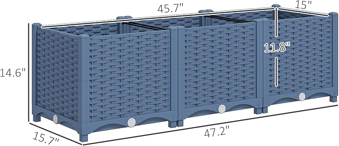 Outdoor Flower Box with Drainage HolesPlastic Raised Garden Bed