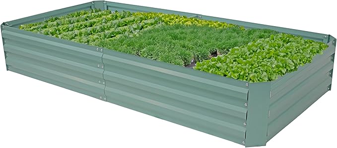 Sunnydaze Galvanized Steel Rectangular Raised Garden Bed - for Flowers Plants and Vegetables - Green - 4 x 8 ft