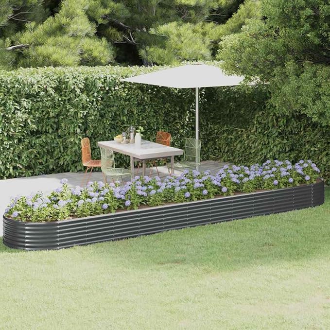 Anthracite Powder-Coated Steel Garden Raised Bed 199.6x39.4x14.2 Inch Large Outdoor Planter for Vegetables Herbs Flowers Durable Metal Construction