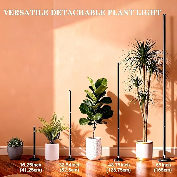 2 Pack LED Grow Lights for Indoor Plants Full Spectrum 48W 65 Inch Plant Lights for Seed Starting with Timer and 10 Level Dimmable Standing Plant Growing Lamp for Greenhouse with Hanging Accessories