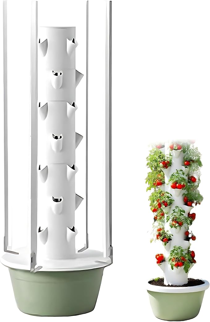 Multi-Layer hydroponic Planting Tower Vertical Garden Planter Golden Ratio Hole Layout hydroponics with Water Tank and Pump LED Grow Lights for Fruits and Vegetables Withlights-7Layer
