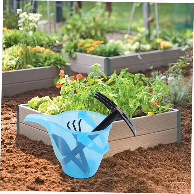 Garden Tool Set with Bucket Plastic Shovel and Soil Fork Lightweight Ergonomic Gardening for Beach Home Garden and Weeding Activities