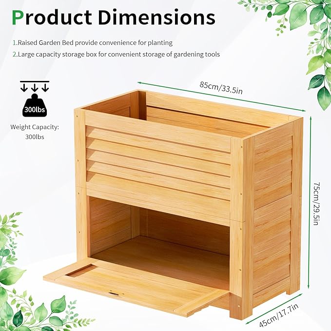 SUNYRISY Wooden Raised Garden Bed with Storage Box 34 L x 18 W x 30 H Elevated Large Planter Box for Planting Herb Vegetable Flower Outdoor Indoor Wood