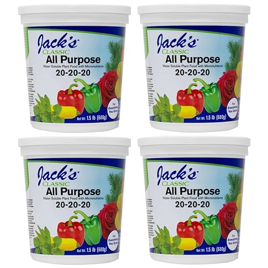 Jack's Classic 20-20-20 All Purpose Water-Soluble Fertilizer with Micronutrients to Provide General Growth on All Plants 1.5lbs 4 Pack