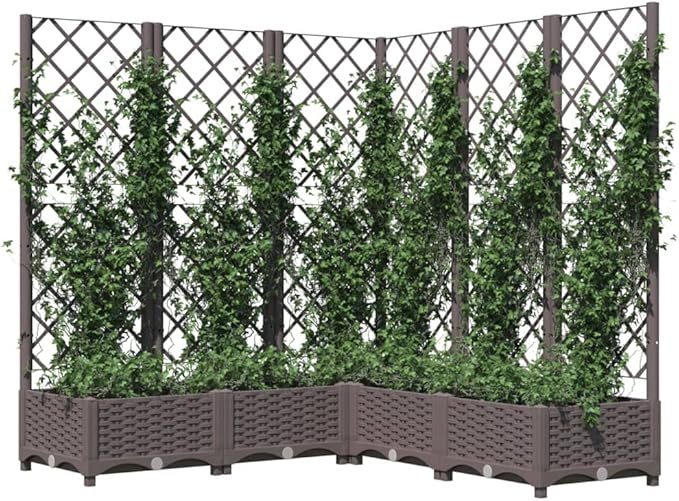 Garden Planter Box with Trellis 47.2 x 47.2 x 47.8 in Brown PP Matte Raised Bed Outdoor Flower &amp Vegetable Box for Patio Balcony Terrace