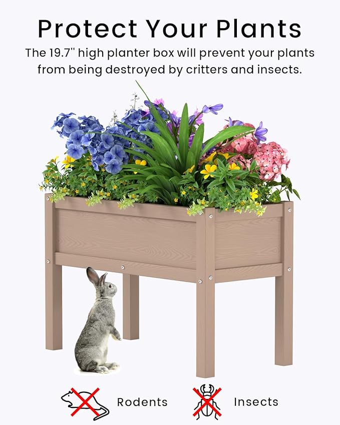 Small HDPE Raised Garden Bed Elevated Planter Box with Legs Outdoor All-Weather Planter Raised Beds for Seeds Herbs Flowers Vegetables (Brown)