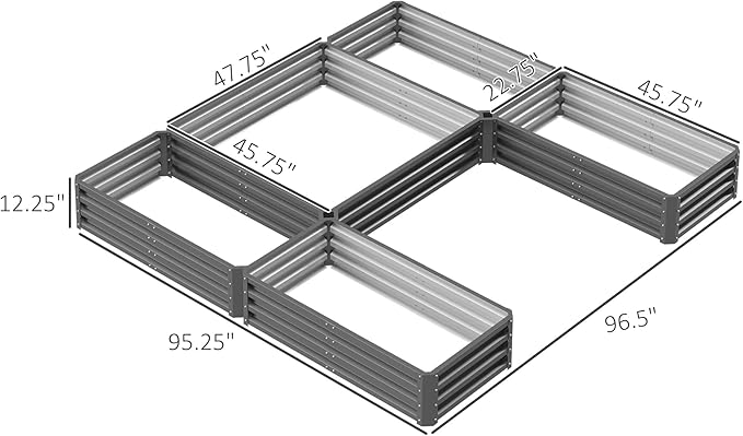 Outsunny 8 x 8' Raised Garden Bed Set Large Steel Flower Planters for Outdoor Plants Easy Assembly for Vegetables Herbs Gray