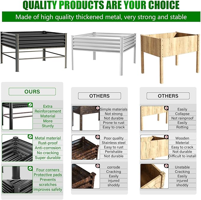 Galvanized Raised Garden Bed with Legs48×48×32in Large Metal Elevated Raised Planter BoxRaised Garden Bed1000lb Capacity with Drainage Holes for Vegetables Lawn Green Flowers Fruits Terrace