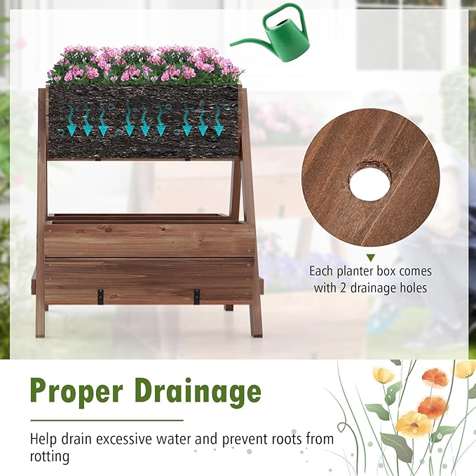 S AFSTAR 21-Inch Vertical Raised Garden Bed 3 Tiered Wooden Planter Boxes 26 L x 29 W x 29 H Drainage Holes Indoor Outdoor Flowerbed Freestanding Elevated Planter Box for Garden Flower Veggies