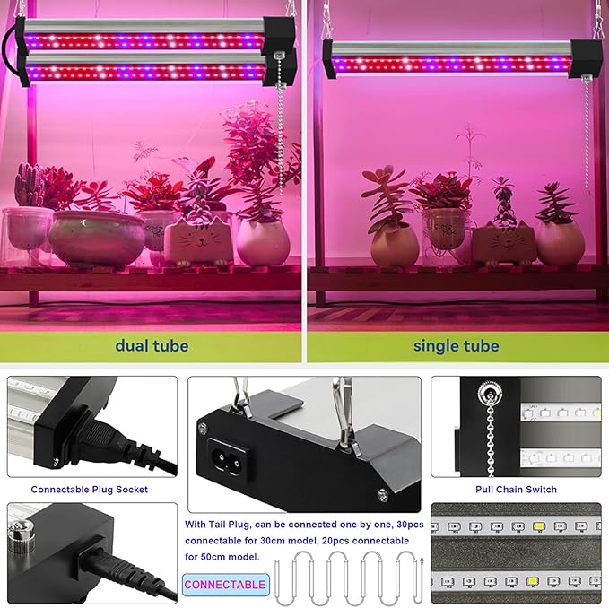 LED Plant Grow Light Full Spectrum Sunlight Plant Light Veg/Bloom Daisy Chain Heat Lampwith Pull Chain Switch for Plants Growing TentB50CM