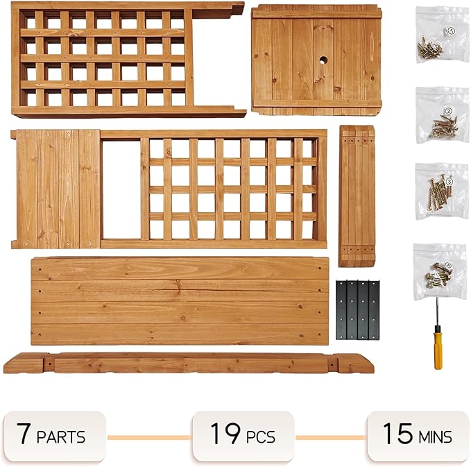 Raised Garden Bed with Wood Trellis Set of 2 Outdoor Planter Box for Tomatoes Climbing Vegetables Herbs Flowers Patio Pots Tall Hanging Roof 2 Drainage Holes Orange 42.5 L x 17.3 W x 66.1 H