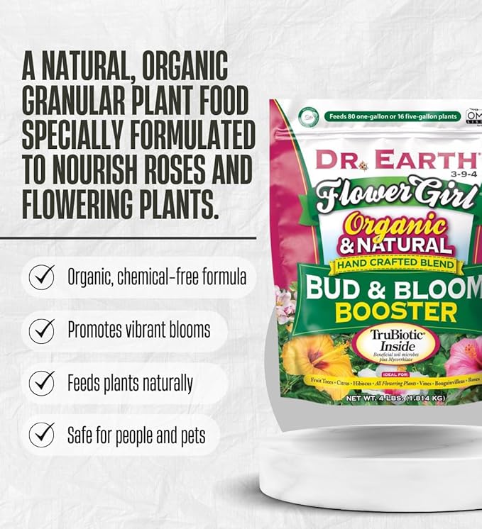 Plant Food by Dr. Earth Granules 4 lb Bundle with Rose-Tone Granules Plant Food 4 lb Microfiber Cloth Work Gloves Garden Tool Set – Granular Fertilizer for Vegetable Garden – Gift Set (5 Items)
