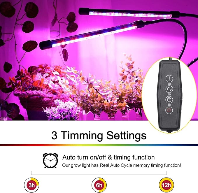 Grow Light Grow Lights for Indoor Plants - BaoChen 30W Plant Light with Auto Turn On Function 60 LED 3/6/12H Timer 5 Dimmable Modes 3 Spectral Modes 3 Divide Control Grow Lamp [Upgraded Switch]