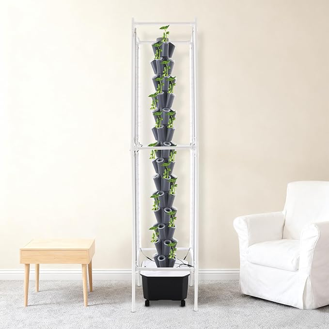 Hydroponics Growing System Kit70 Pods Vertical Indoor Garden with LED Grow Light Indoor Herb Garden with Wheels Plant Germination Kit for Vegetable Fruit (Grey 70 Holes)