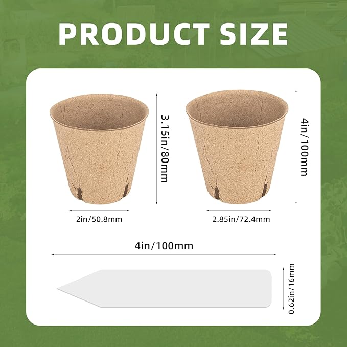 70Pcs Biodegradable 4” Peat Pots with 70Pcs Plant Labels Biodegradable Seed Starter Pots with Drainage Holes Nursery Pots for Seedlings Herbs Vegetables Flowers Gardening Kit