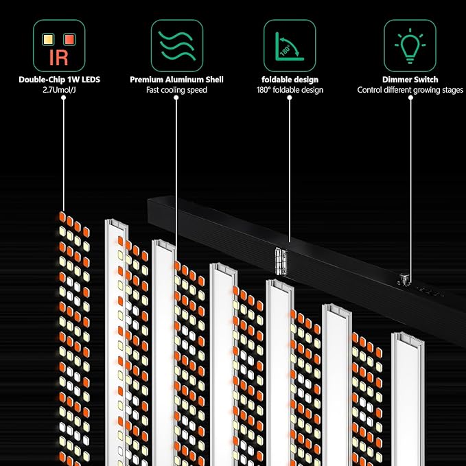 SZHLUX 720W LED Grow Light Dimmable Full Spectrum Grow Lamp Foldable 6-Bar Plant Growing Light for Indoor Plants High PPFD Grow Lights for Hydroponic Greenhouse Veg Bloom