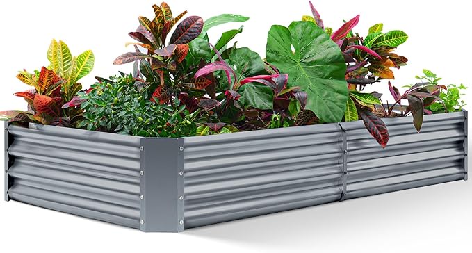 Land Guard 6×3×1ft Galvanized Raised Garden Bed Kit for Vegetables Galvanized Large Metal Planter Raised Garden Boxes Outdoor(Modern Grey)…