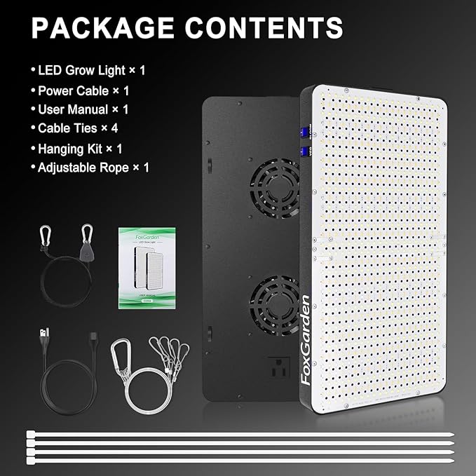 FOXGARDEN 1000W LED Full Spectrum 2×2ft Coverage Grow Light for Indoor Plants 680PCS LEDs Dual Built-in Fans Daisy Chain Function Veg &amp Bloom Dual Mode Ideal for Seed Starting