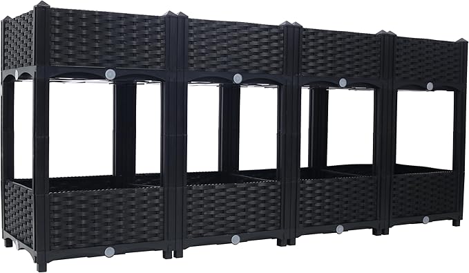 Planter Raised Garden Bed Plastic Elevated Planter Garden Box with Drainage Plug Outdoor Standing Planter Beds Gardening Kit 63 L X 15.7 D X x27.7 H (Black Style 2-4)