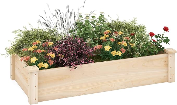 Giantex Wooden Raised Garden Bed Rectangular Planter Box for Vegetables Fruits Flowers Herbs 48 Lx24 Wx10 H Outdoor Elevated Planting Bed for Garden Backyard Lawn Patio