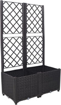 Dawn Poly Rattan Brown Trellis Raised Bed with Drainage Plug - 2 Removable Pots with Large Flower Boxes - Built-in Support for Climbing Plants - Outdoor Patio Garden Decoration