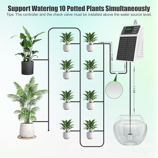 Solar Automatic Drip Irrigation Kit Smart Timer Watering System for 10 Potted Plants Plant Waterer for Balcony Garden Greenhouse Window Sill Indoor Outdoor Use
