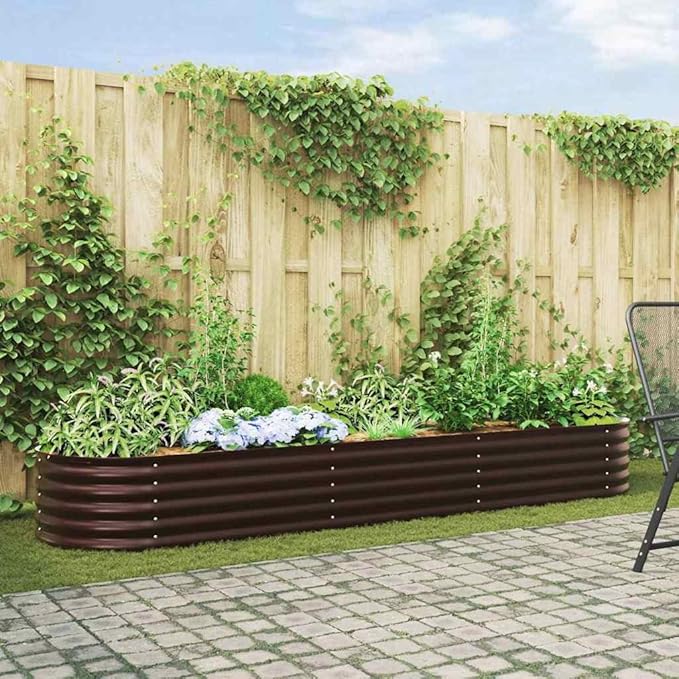 Steel Planter Raised Bed Metal Flower Box Planter Raised Beds Outdoor Garden for Planting Fruit 126x31.5x17.3 Brown -750