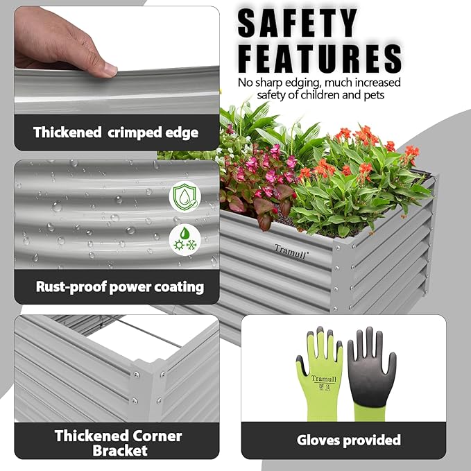 2 Pack 8x3x2FT Galvanized Raised Garden Bed Kit Rectangular Metal Ground Planter Box Outdoor Bottomless Planter Raised Beds for Vegetables Flowers Herbs Fruits Gray