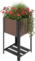 PeakPursuit All-Weather Elevated Garden Bed with Storage Shelf HDPE Wood Grain Planter Box &amp Sturdy Black Aluminum Frame for Vegetables Herbs on Patio Balcony19 l x 33 h