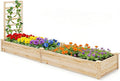 COSTWAY Raised Garden Bed with Trellis Outdoor Wooden Planter Kit for Flowers Herbs Vegetables Fruits &amp Climbing Vines Elevated Garden Planter for Patio 93 L x 25 W x 40 H