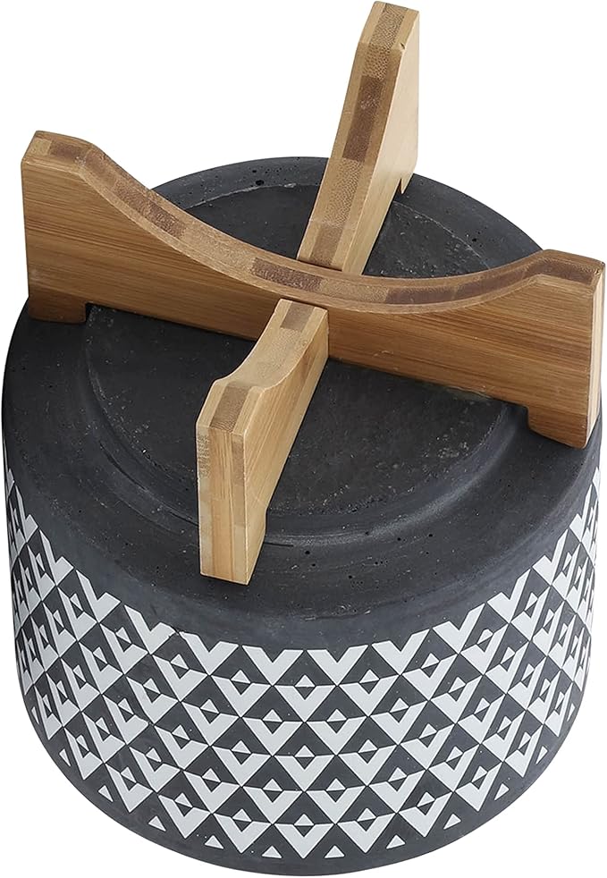 Ceramic 8 Planter ON Wooden Stand Gray