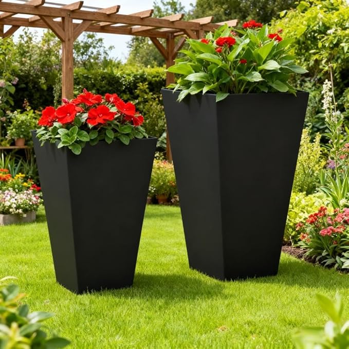 Tall Plant Pot2 Pack Outdoor Planter SetFlower Pots with Drainage Holesfor PorchEntrywayPatioYardGarden
