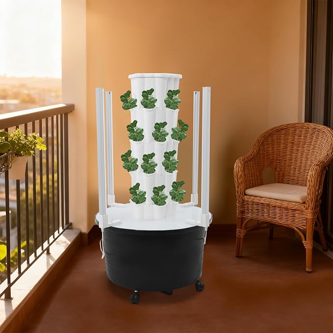 Hydroponic Tower Growing System Kits 4-Layer 24 Pods Vertical Planter Tower with LED Grow Lights Water Circulation Pump Indoor Outdoor Hydroponics Growing Tower for Vegetables Fruits Herb