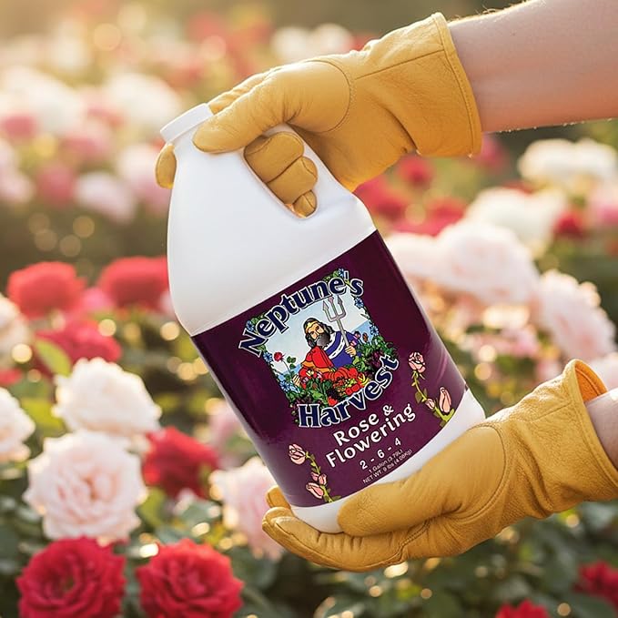 Neptune's Harvest Rose &amp Flowering Fertilizer (2-6-4) - 1 Gallon - Organic Liquid Rose Food for Vibrant Blooms &amp Growth - Promotes Healthy Foliage - Ideal Fertilizer for Indoor &amp Outdoor U