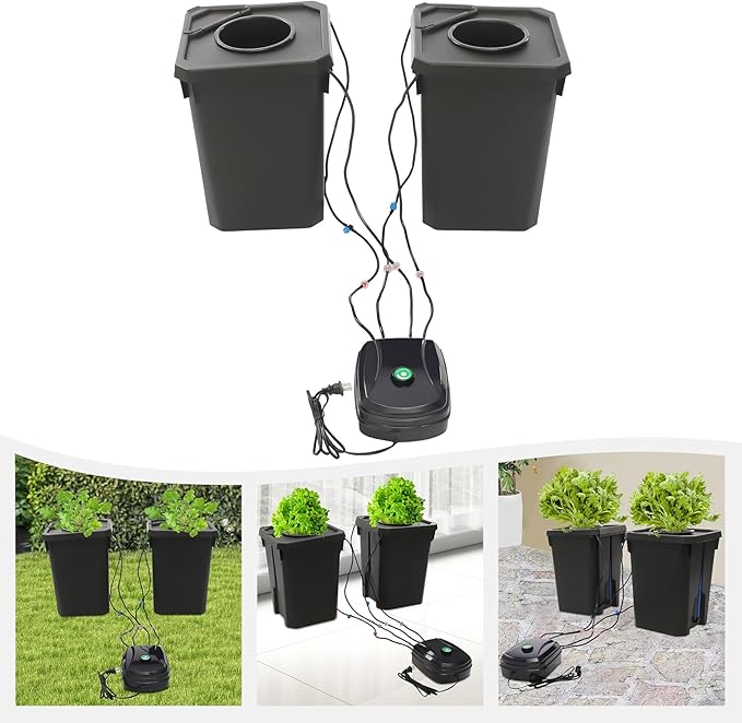 2 Buckets Hydroponics Growing System 5 Gallon Deep Water Culture Bucket System DWC Drip Garden System Hydroponics System Kit for Vegetables Fruits
