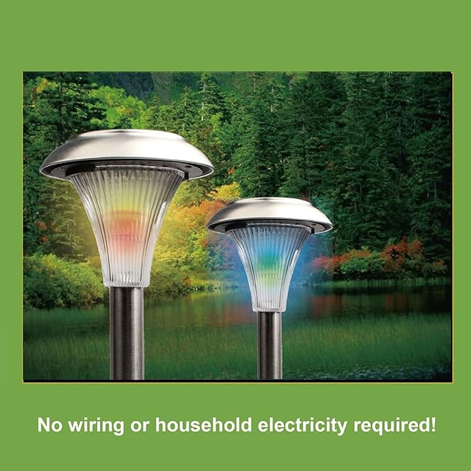 4 Pack ~ Stainless Steel Solar Power Garden Lawn Landscape Lamps w/ color changing timely 2 LED Lights