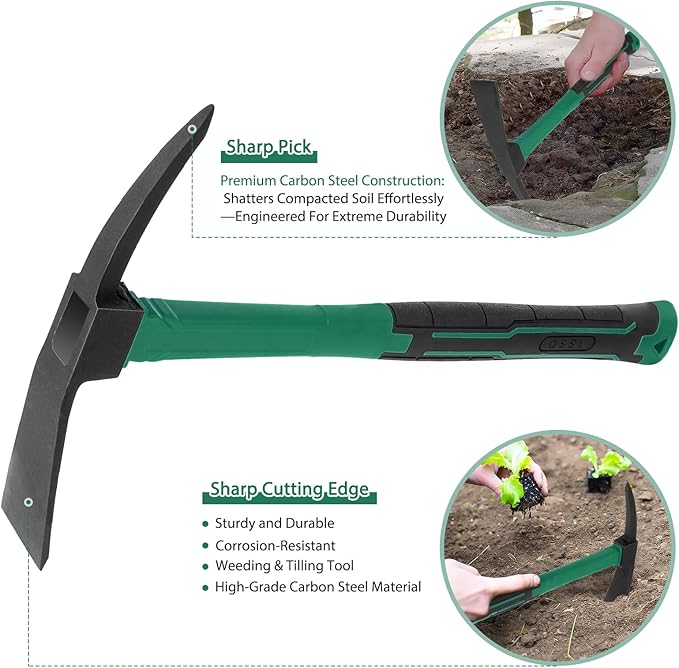2pcs Pick Axes for Digging and No Installation Required Garden Hoe and Cultivator Hand Rake Garden Tool Durable and Comfortable Handle Mattock Weeding Hoe（Light Blue）