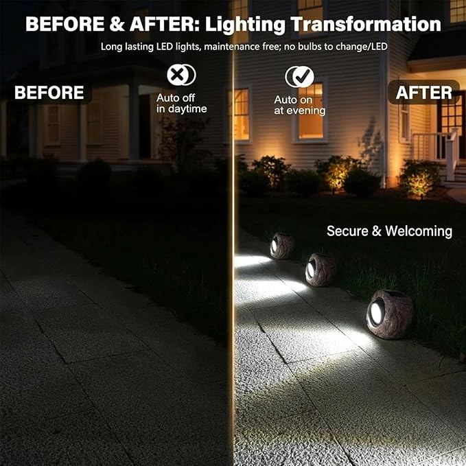 Solar Rock Lights Outdoor Waterproof - [4 Pack] Realistic Stone Solar Powered Garden Lights LED Decorative Landscape Lighting for Pathway Yard Walkway Lawn Rockery Warm White