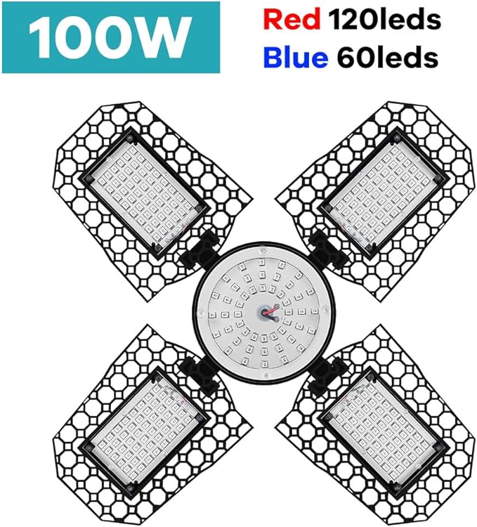4Pack 100W Indoor Plant Grow Lights E26/E27 Deformable Full Spectrum Hydroponic Lamps Red Blue Greenhouse Tent Lighting 110V Four Leaves Adjustable Folding Seedling Fill Lights Fruit Flowers Cultivate