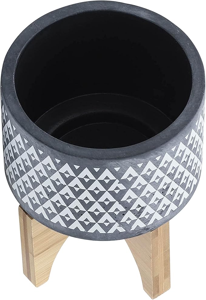 Ceramic 5 Planter ON Wooden Stand Gray QF518