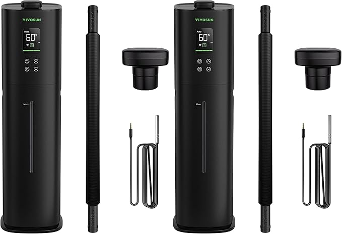 VIVOSUN AeroStream H09 Intelligent Wi-Fi Humidifier 2.38 Gal / 9 L Humidifier with Temp &amp Humidity Probe Smart Remote Control Designed for Growers (Pack of 2)