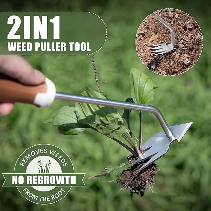 Garden Tool Set 12 Pcs Heavy Duty Floral Gardening Tools Kit with Gardening Hand Weeder Tools Durable Storage Bag and Gloves Gifts for Women and Men Brown