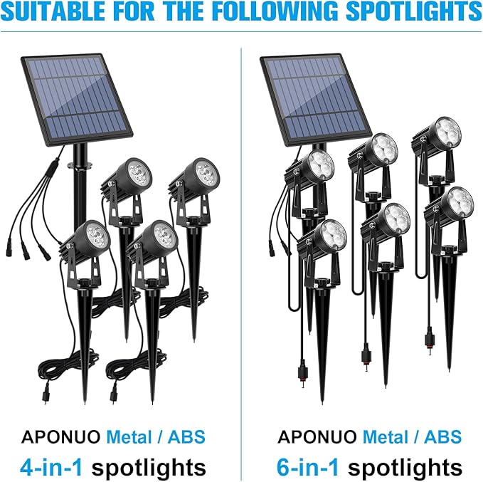 APONUO 4-in-1 Solar spot Lights and 16.4ft Extension Cord