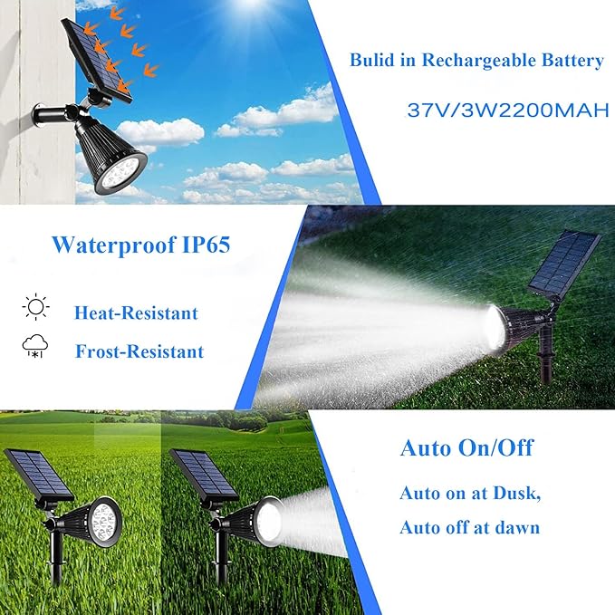 Solar Lights Outdoor Solar Spot Lights Waterproof IP65 7 LED 2 in 1 Adjustable Solar Powered Landscape Spotlights Auto On/Off Solar Powered Garden Yard Lights for Outside Landscape (4 White)