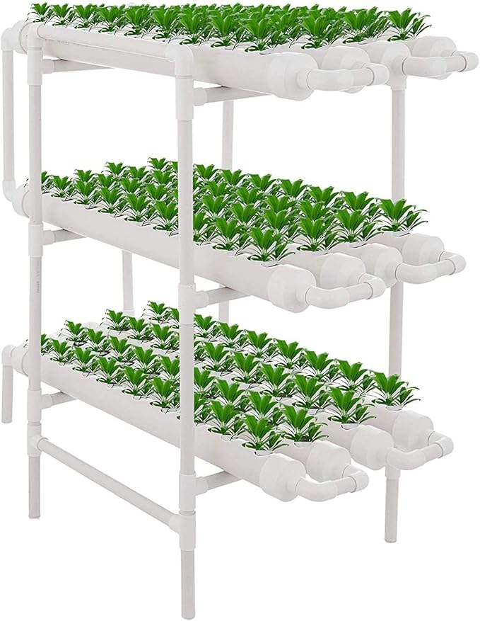3 Layers 108 Plant Sites Hydroponic Site Grow Kit 12 Pipes Hydroponic Growing System Water Culture Garden Plant System for Leafy Vegetables Lettuce Herb Celery
