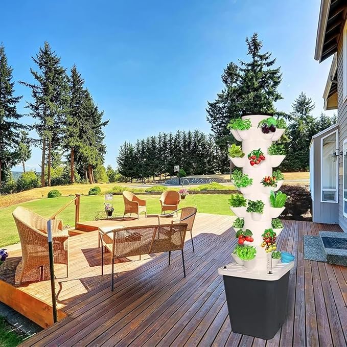 Indoor Hydroponic Tower Growing System – Vertical 6-Layer Grow Tower with 30 Plant Sites Pump and Movable Water Tank