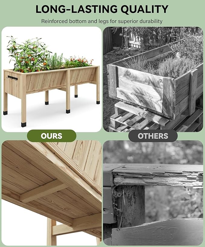 45X23X30 Raised Garden Bed with Legs 13.7 Deep Wooden Planter Box Elevated Outdoor Garden Box for Vegetables Herbs &amp Flowers Large Patio Planter with Hooks Easy Assembly for Backyard Bal